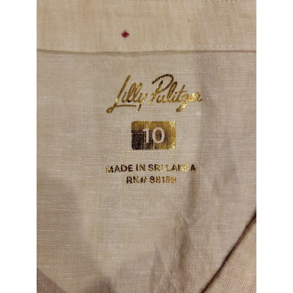 Lilly Pulitzer Mialeigh Top Women’s 10 Beige Linen Blend Puff Sleeve Blouse
